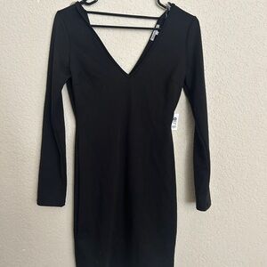 Charlotte Russe Black V-Neck Long Sleeve Dress